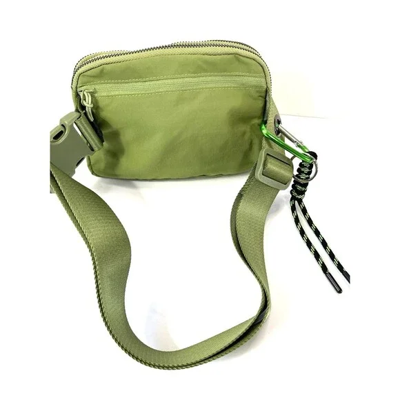 Green Double Zipper  Belt Bag With carabiner - Picture 2 of 5